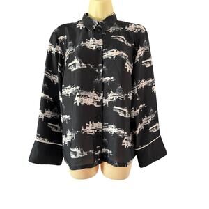 H&M Black and White Print Satiny Blouse Size XS